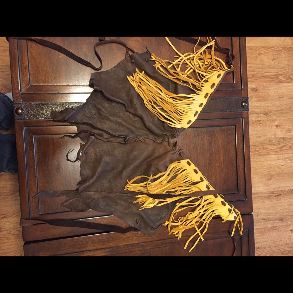 Leather fringe halter top
